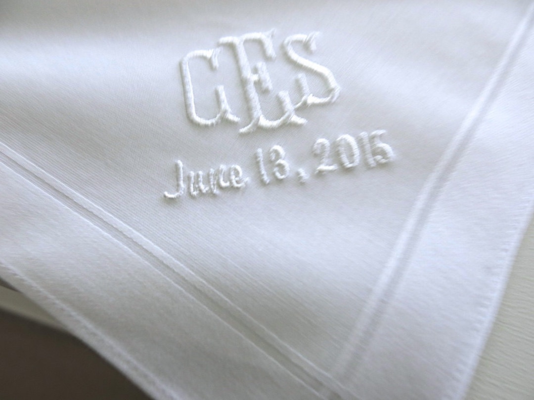 Mens Cotton Handkerchief With 3 Initials Monogram & Date Etsy