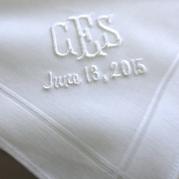 Mens Cotton Handkerchief with 3 Initials Monogram & Date