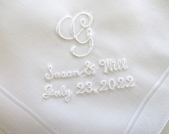 White Men's Wedding Handkerchiefs, Wedding Hankies, Names and Wedding Date Handkerchiefs, Hankerchiefs for the Bride, hankerchiefs