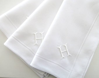 Set of 3 White Cotton Mens Single Initial Monogrammed Handkerchiefs, Fathers Day Gift, Christmas Gift for him, 2nd Anniversary Gift