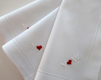 Set of 3 White Cotton Mens Monogrammed Handkerchiefs, Fathers Day Gift, Christmas Gift for him, 2nd Anniversary Gift, Mens Handkerchiefs Set