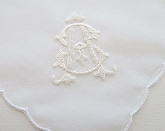 Ladies cotton handkerchief with 2 initial modern chic monogram for the bride, mother of the bride/groom