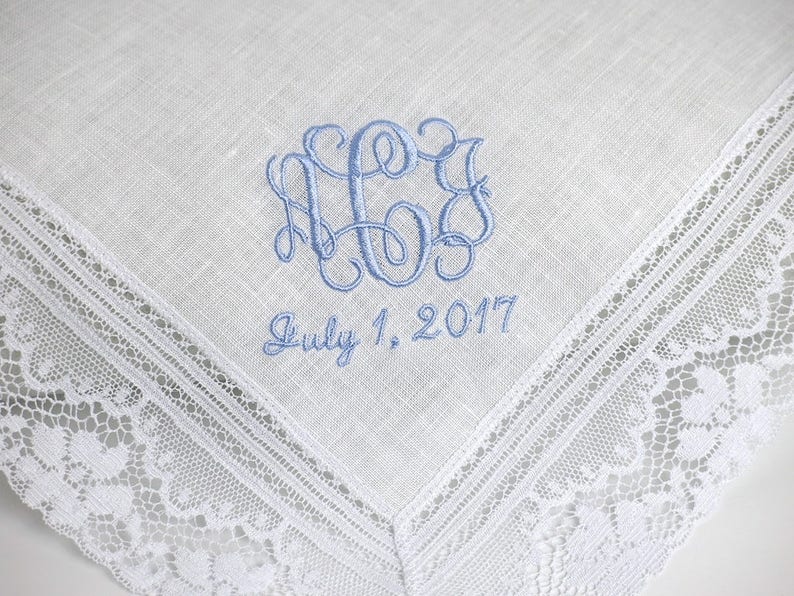 Hankie / Hankies for Bride / Hankerchief /handkerchiefs with Monogram and Date/ Wedding hankies / Bride hankerchief image 1