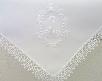 Wedding Handkerchief for the Bride, Bridal handkerchiefs, Monogrammed handkerchiefs, Personalized handkerchiefs, Wedding hankies