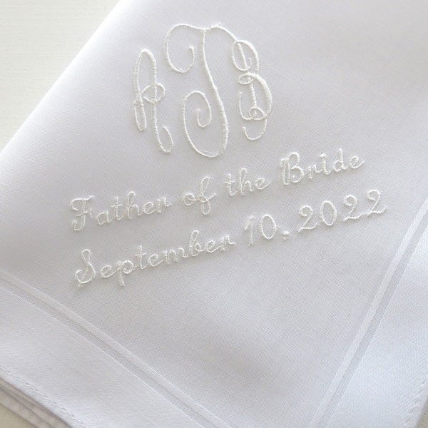 Men Wedding Handkerchief / wedding hankerchief Father of the Bride Handkerchief/ Embroidered Wedding Hankerchief with Monogram