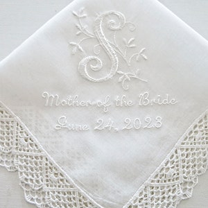 Lace Wedding Handkerchief, Wedding hankerchief, wedding hanky, mother of the bride handkerchiefs, bride and groom names wedding hankie image 2