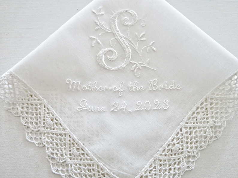Lace Wedding Handkerchief, Wedding hankerchief, wedding hanky, mother of the bride handkerchiefs, bride and groom names wedding hankie image 2