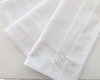 Mens Handkerchiefs set with 3 Initials, Father's Day Gift, Christmas Gift for him, 2nd Anniversary Gift, mens monogrammed handkerchief