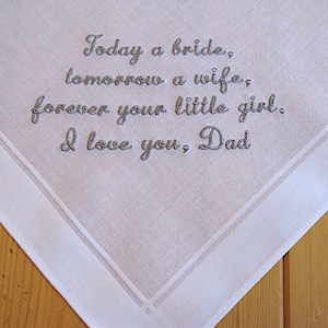 Wedding Handkerchief for Father of the Bride on White Men's Handkerchief with Custom Message No. 2 image 1