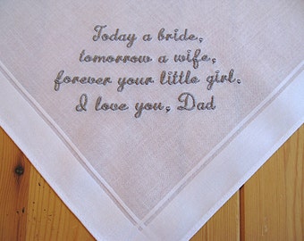 Wedding Handkerchief for Father of the Bride on White Men's Handkerchief with Custom Message No. 2