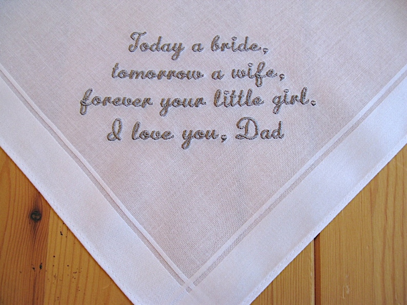 Wedding Handkerchief for Father of the Bride on White Men's Handkerchief with Custom Message No. 2 image 1