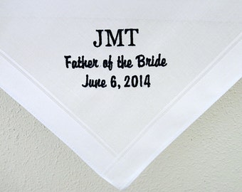 Men's wedding handkerchief personalized with Monogram, Title and wedding date