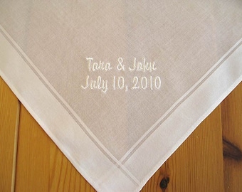 Men's Handkerchief with Bride and Groom's Names and  Date
