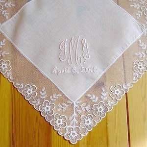 Swiss Handkerchief with 3-Initial Monogram with Date image 3