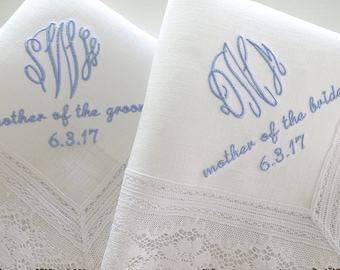 Wedding Handkerchief / wedding hankerchief / Mother of the Bride Handkerchiefs /Irish Linen Lace Wedding Hankie with Monogram
