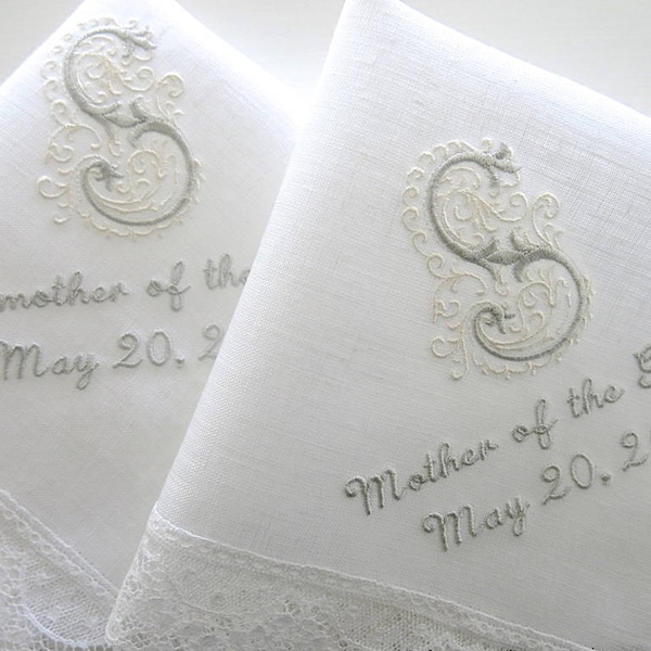 Wedding Handkerchief / wedding handkerchief / Mother of the Bride Handkerchief / Irish Linen Lace Wedding Hankie with Monogram