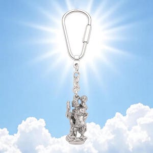 Saint Christopher pendant 3D plastically worked from silver a lucky charm keyring for drivers and travelers