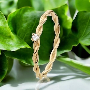 Cord ring, slim diamond gold ring made of 375 585 750 yellow gold, twist engagement ring, stacking ring, stackable ring, minimalist wedding ring