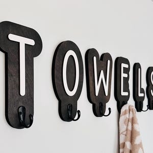 Towel Hooks, Wooden Towel Holder for Bathroom, Towels Hanger for Bedroom, Letter Wall Hooks, Alphabet Monogram, Initial Hooks, Bedroom Hooks