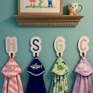Monogram Wooden Towel Hook, Letter Wall Hooks, Bathroom Decor