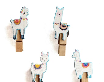 Festive Llama Magnet Clips - Set of 4