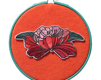 Orange and Teal Flower Felt Wall Hanging