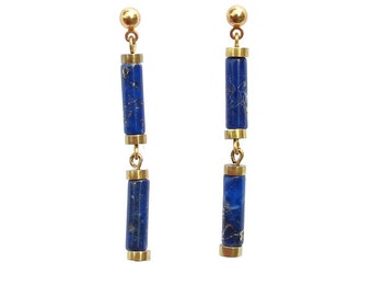 Lapis Lazuli (Blue Stone) Earrings, with Brass Rondels