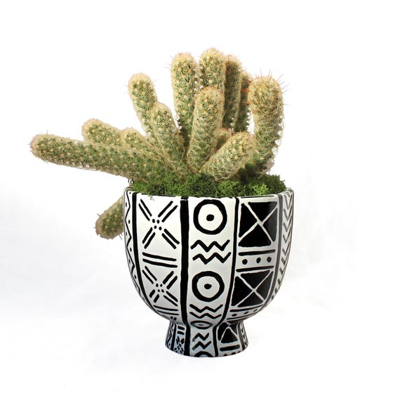 Black and White Terracotta African Print Plant Pot