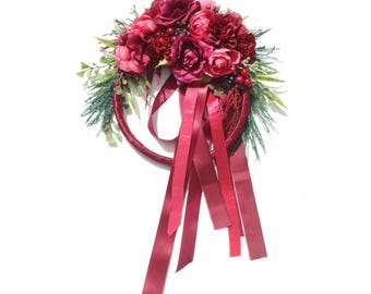 Red and Pink Rose Floral Wreath - Wall-Hanging
