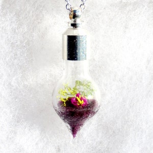 Natural Jewelry, Terrarium Necklace, Purple Flower Pendant, Glass Pendant Necklace, Jewelry Necklaces Handmade