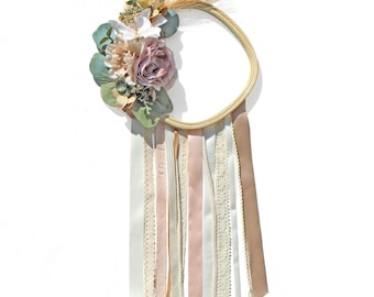Pink Rose and Cream Floral Wall Hanging - Wreath
