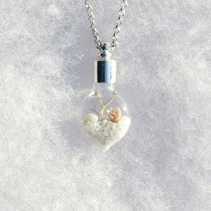 Heart Necklace, Wedding Jewelry, Bridal, Winter White, Sterling Silver Chain, Pendant on Chain