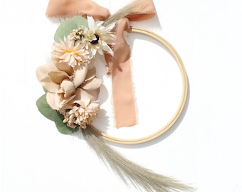 Peach and Cream Floral Wreath - Wall-Hanging