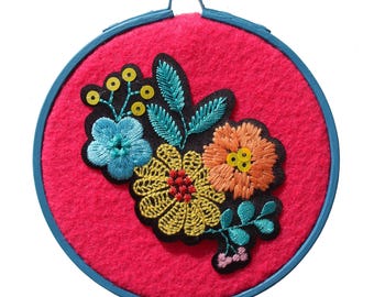 Pink Folk Art Flower Felt Wall Hanging - Art