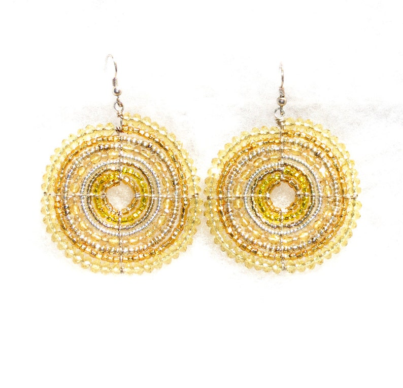 Yellow African Beaded Earrings large Etsy