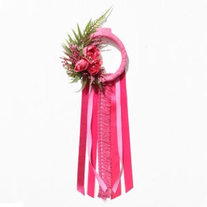 Pink Flower and Ribbon Wall-Hanging - Floral Wreath