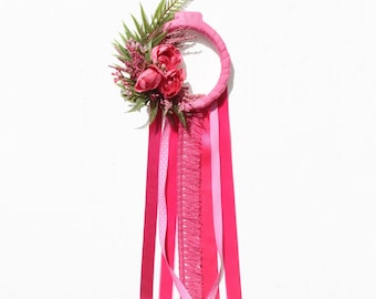 Pink Flower and Ribbon Wall-Hanging - Floral Wreath