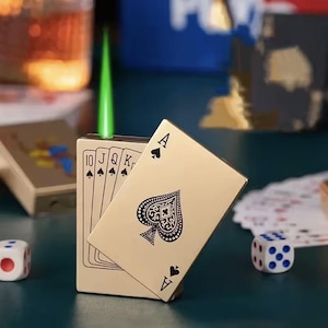 Accendino con carta Gold Ace of Spades Green Flame – Accendino a gas ricaricabile originale | Regalo di lusso per fumatori con scatola regalo gratuita