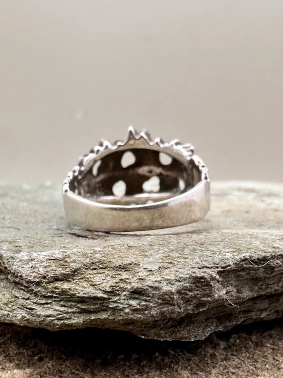 Brutalist silver ring textured openwork design UK… - image 6