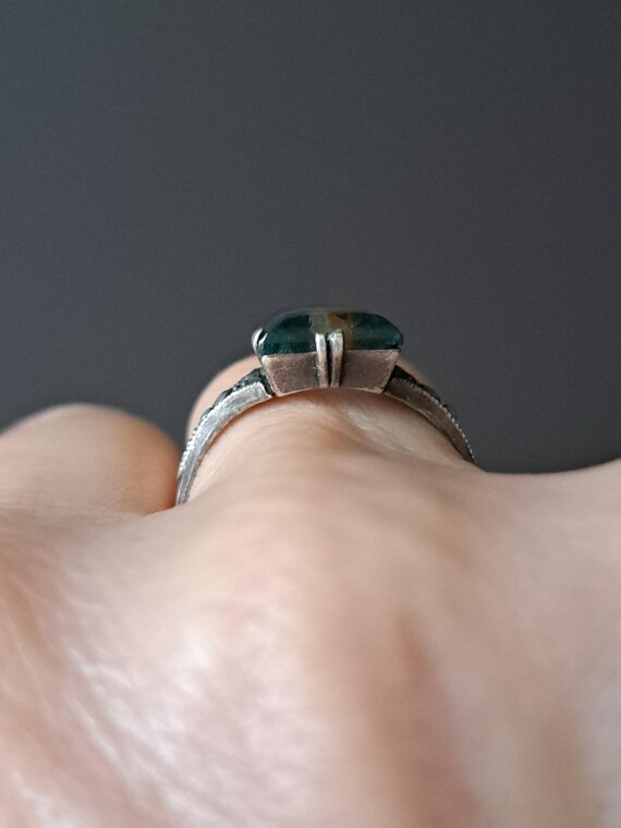 Mid century moss agate rectangular silver ring mi… - image 12