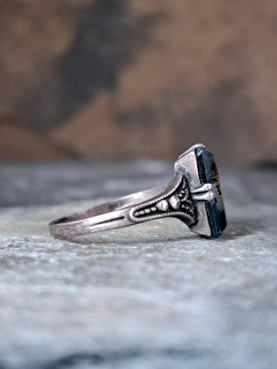 Mid century moss agate rectangular silver ring mi… - image 5