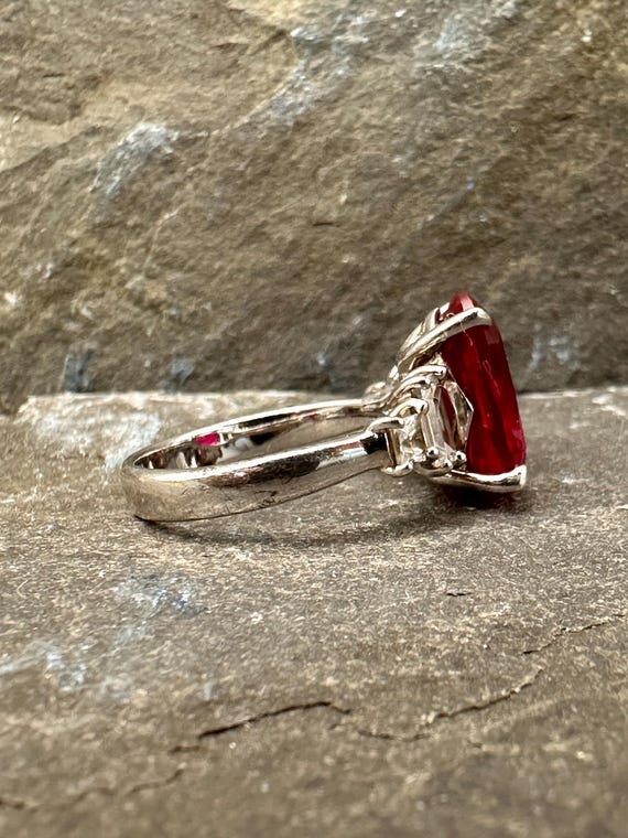 Ruby ring oval cut lab grown cz shoulders vibrant… - image 4