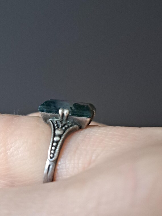Mid century moss agate rectangular silver ring mi… - image 11