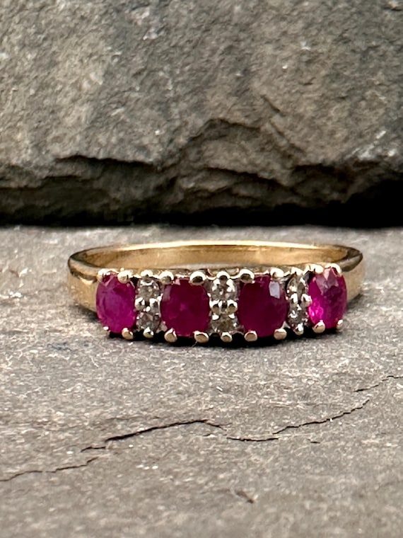 Ruby Diamond 9ct Gold Stacking Ring - UK Hallmark… - image 1