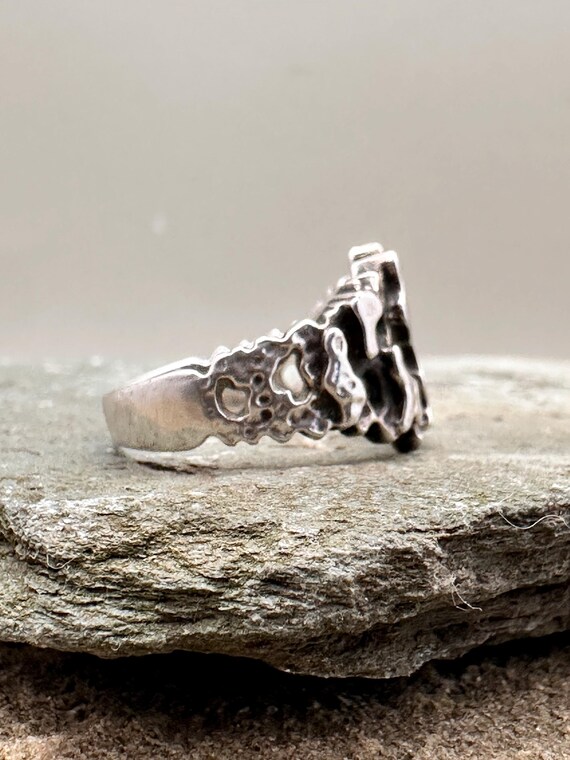 Brutalist silver ring textured openwork design UK… - image 5