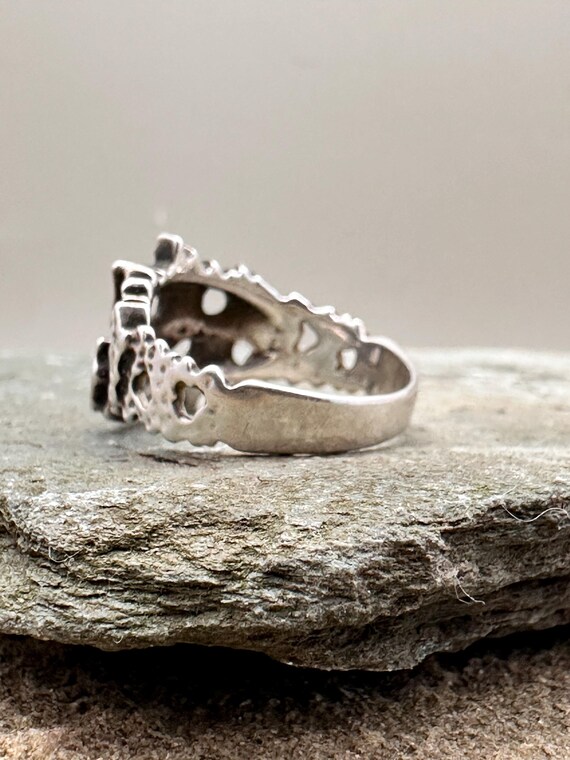 Brutalist silver ring textured openwork design UK… - image 7