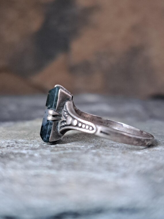 Mid century moss agate rectangular silver ring mi… - image 7