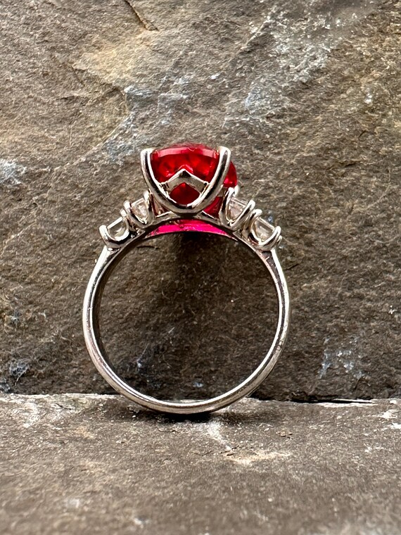 Ruby ring oval cut lab grown cz shoulders vibrant… - image 8