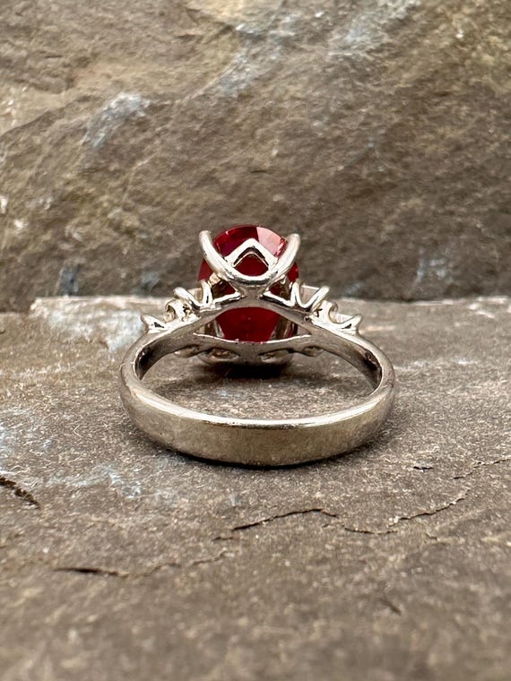 Ruby ring oval cut lab grown cz shoulders vibrant… - image 7