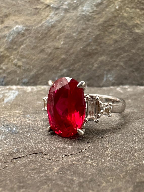 Ruby ring oval cut lab grown cz shoulders vibrant… - image 10